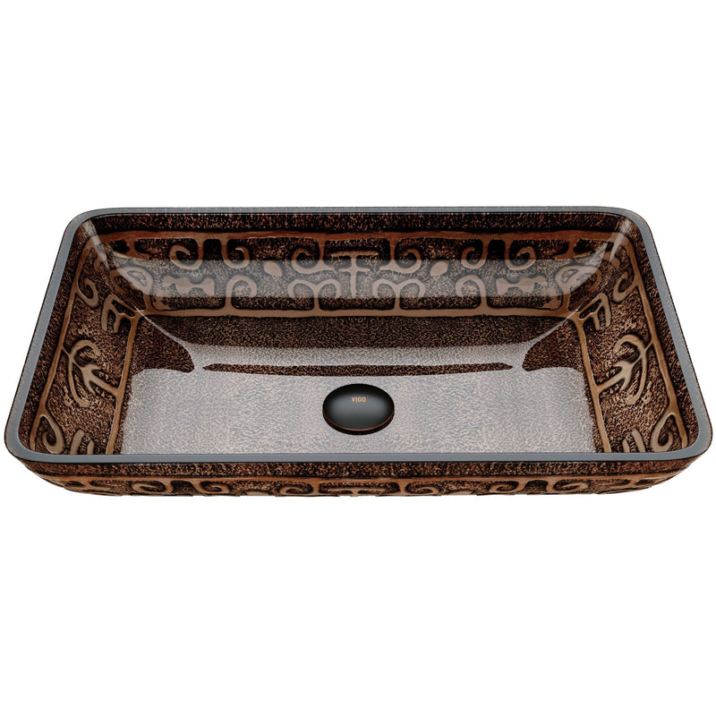 VIGO Glass Rectangular Vessel Bathroom Sink/Basin with Rounded Edges & Deep Bowl, Gold A8