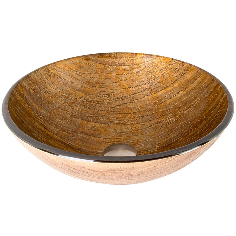 VIGO Glass Round Vessel Bathroom Sink/Basin with Rounded Edges & Deep Bowl, Amber Sunset B7