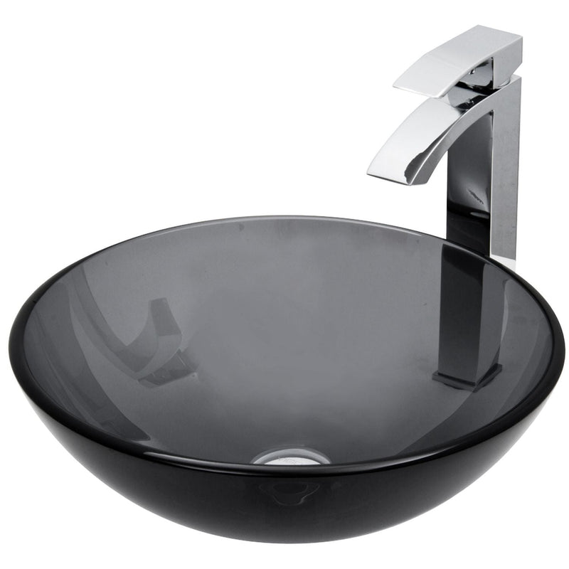 VIGO Glass Sheer Black Bathroom Sink/Basin Set with Duris Faucet and Round Vessel E7