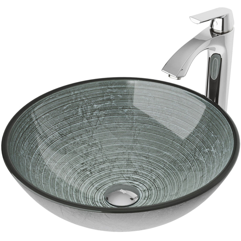 VIGO Glass Simply Silver Bathroom Sink/Basin Set with Linus Faucet and Round Vessel X2
