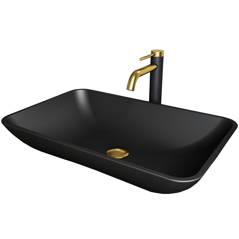 VIGO Hadyn MatteShell Matte Black Bathroom Sink/Basin Set with Lexington Faucet and Rectangular Vessel A4