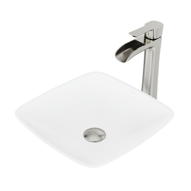 VIGO Hyacinth MatteStone White Bathroom Sink/Basin Set with Niko Faucet and Square Composite Vessel C8