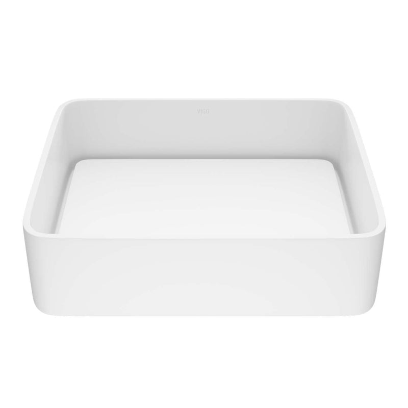 VIGO Jasmine MatteStone 18x15-in Deep White Bathroom Sink/Basin with Rectangular Vessel F8