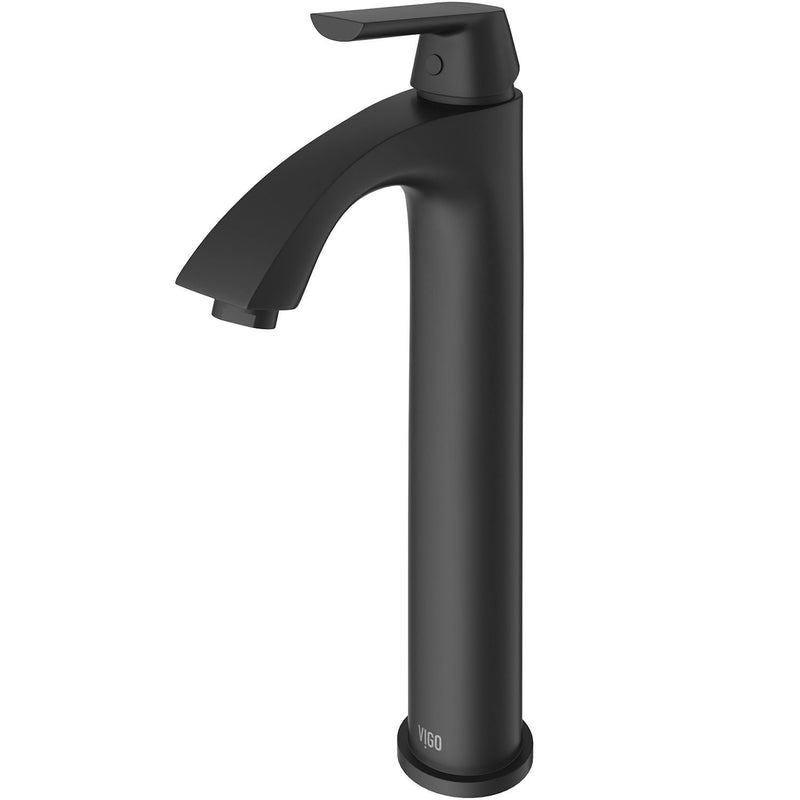 VIGO Linus Single Handle Vessel Single Hole Bathroom Sink Faucet, Matte Black, S0