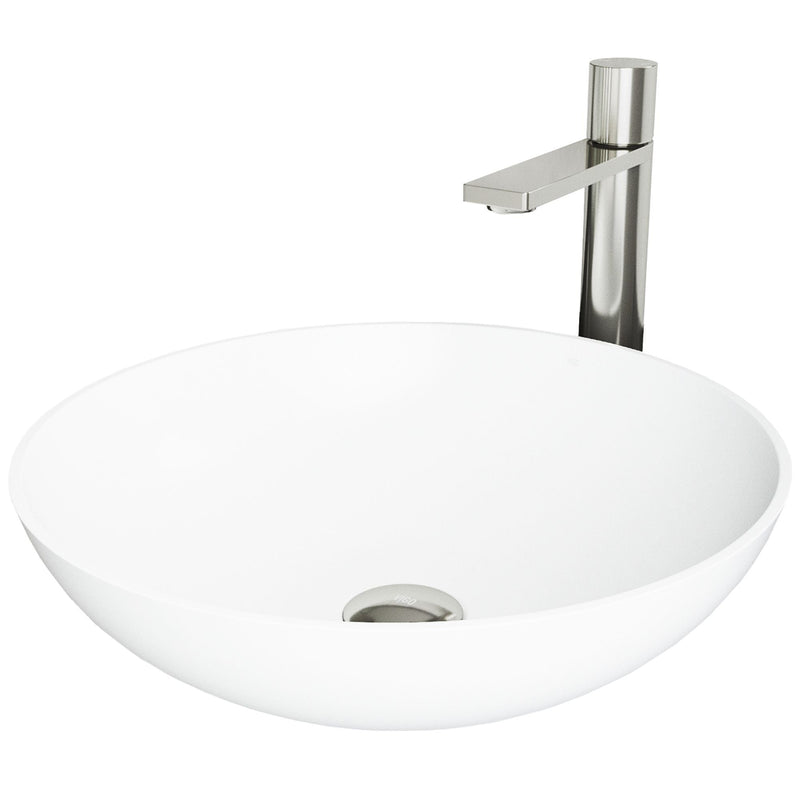 VIGO Lotus MatteStone White Bathroom Sink/Basin Set with Gotham Faucet and Round Composite Vessel U5
