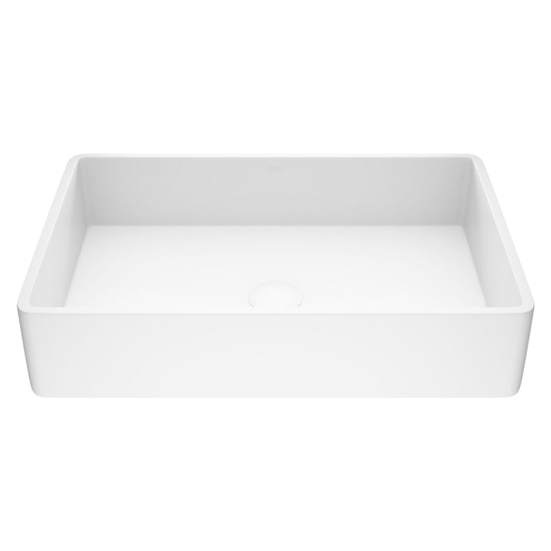 VIGO Magnolia Matte Stone Vessel Bathroom Sink/Basin with Deep Bowl, White F4