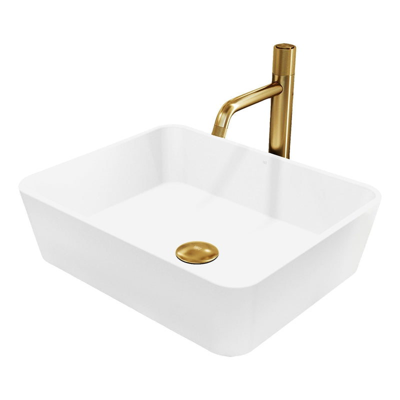 VIGO Marigold MatteStone Matte White Bathroom Sink/Basin Set with Apollo Faucet and Rectangular Composite Vessel N8