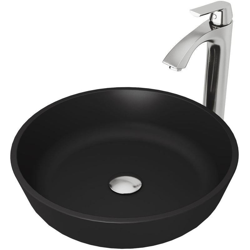 VIGO Modus MatteShell Matte Black Bathroom Sink/Basin Set with Linus Faucet and Round Glass Vessel P5