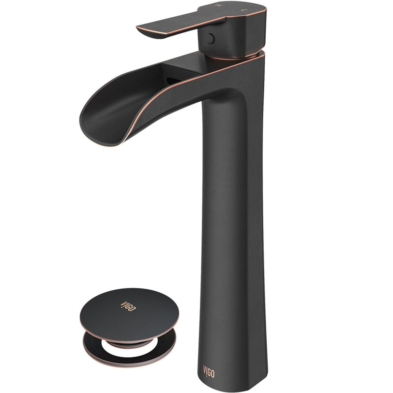 VIGO Niko Single Handle Vessel Single Hole Bathroom Sink Faucet with Pop-up Drain, Antique Rubbed Bronze S1