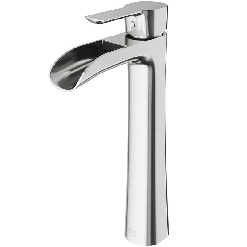 VIGO Niko Single Handle Vessel Sink Bathroom Faucet with Deck Plate, Brushed Nickel D1