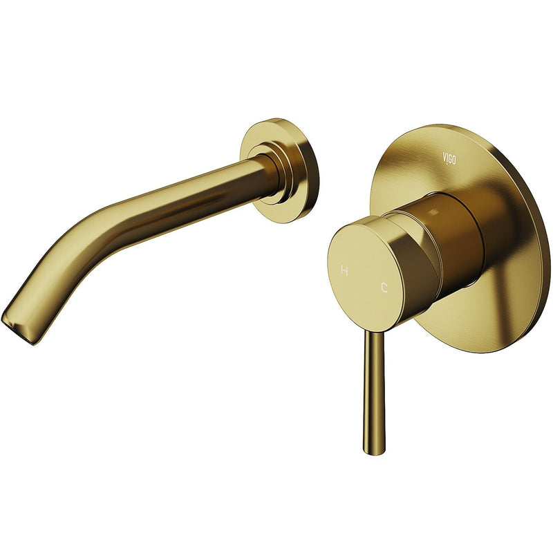 VIGO Olus Wall Mount Single Lever Bathroom Sink Faucet, WaterSense Certified, Matte BGold Y5