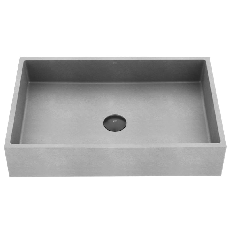 VIGO Orvieto Gothic ConcretoStone 24x15-in Deep Grey Bathroom Sink/Basin with Rectangular Vessel K6