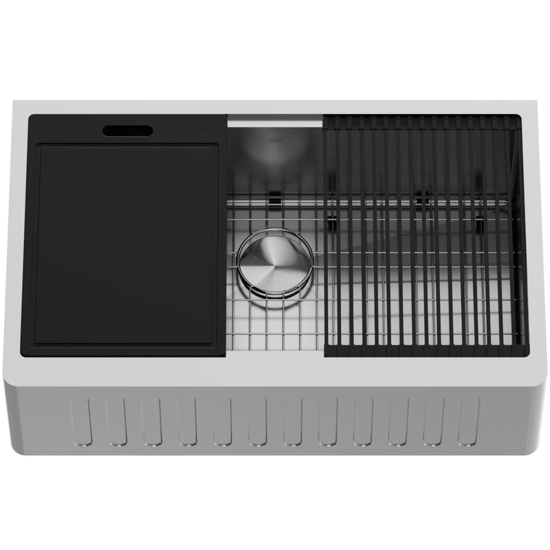 VIGO Oxford 1-Bowl Stainless Steel Apron Front Farmhouse Kitchen Sink with Accessories, 33-in A8