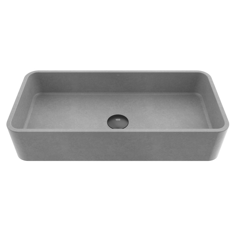 VIGO Palazzo Gothic ConcretoStone 24x11-in Deep Grey Bathroom Sink/Basin with Rectangular Vessel C5