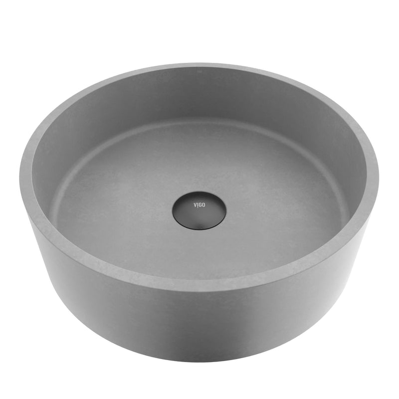 VIGO Palermo Gothic ConcretoStone 15x15-in Deep Grey Bathroom Sink/Basin with Round Vessel H0