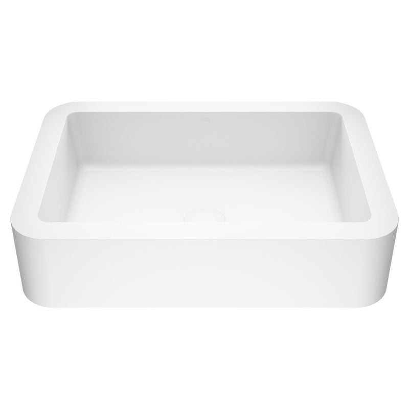 VIGO Petunia Matte Stone Rectangular Composite Vessel Bathroom Sink/Basin with Rounded Edges & Deep Bowl, White C4