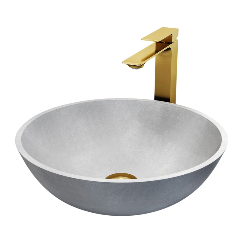 VIGO Ravenna Gothic ConcretoStone Grey Bathroom Sink/Basin Set with Dunn Faucet and Round Vessel U0