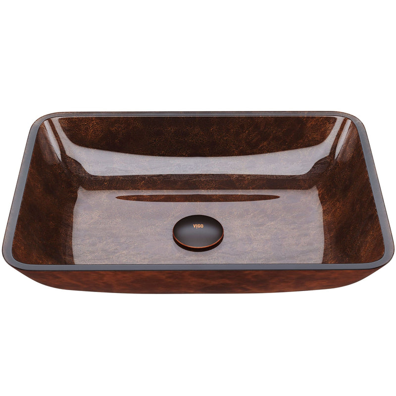 VIGO Rectangular Glass Vessel Bathroom Sink/Basin with Deep Bowl, Russet H7