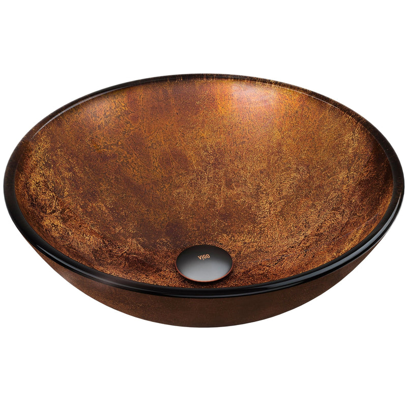 VIGO Round Glass Vessel Bathroom Sink/Basin with Deep Bowl, Russet Y7