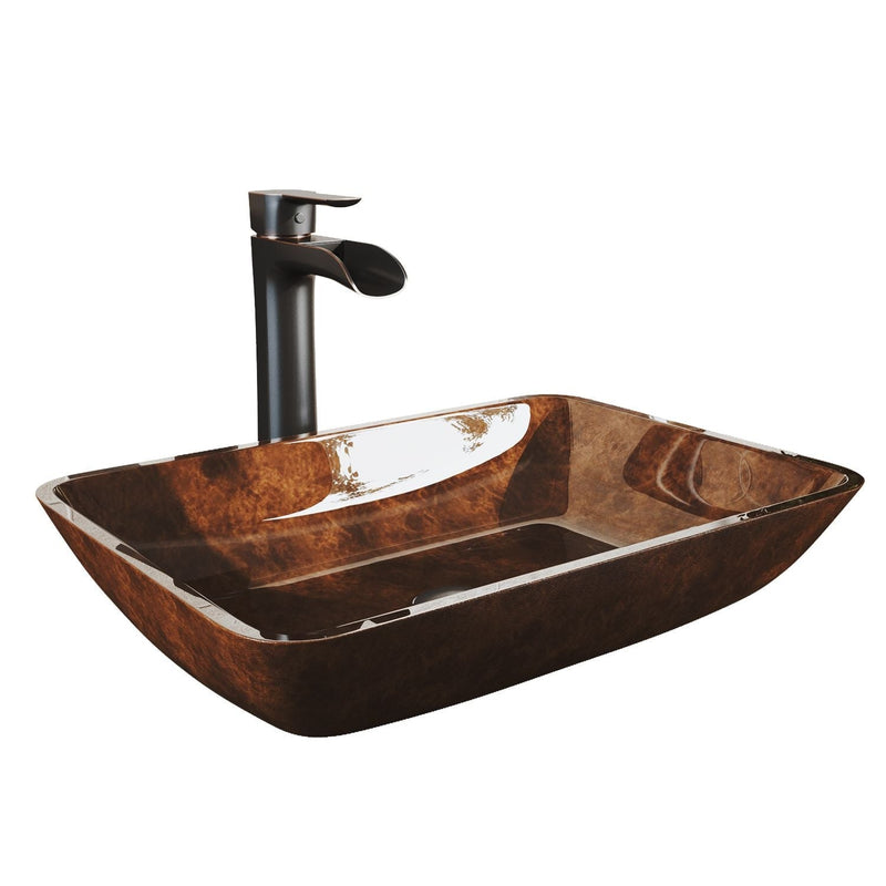 VIGO Russet Glass 18-in Red/Brown Bathroom Sink/Basin Set with Niko Faucet and Rectangular Vessel N4