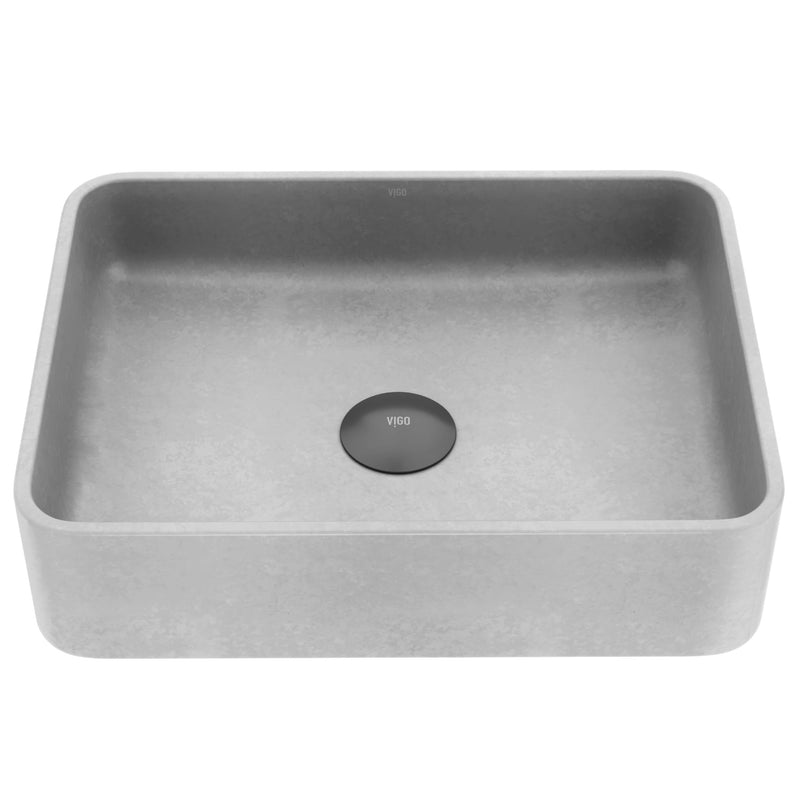 VIGO Segovia Gothic ConcretoStone 16x12-in Deep Grey Bathroom Sink/Basin with Rectangular Vessel C9