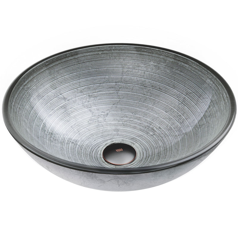 VIGO Simply Glass Round Vessel Bathroom Sink/Basin with Deep Bowl, Gray V2