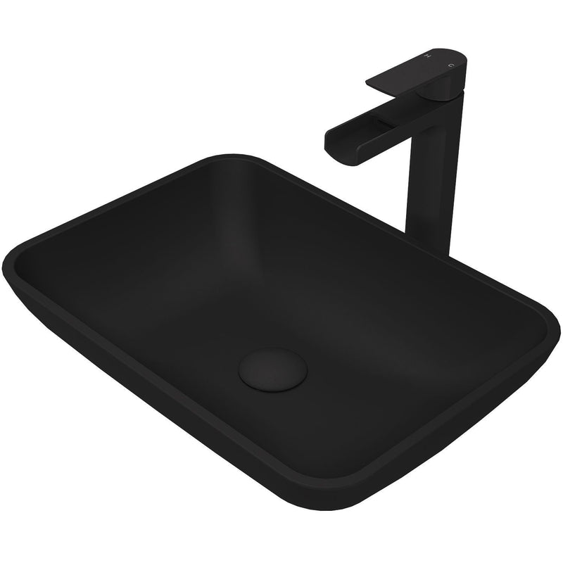 VIGO Sottile MatteShell Blue Bathroom Sink/Basin Set with Amada Faucet and Glass Rectangular Vessel D7