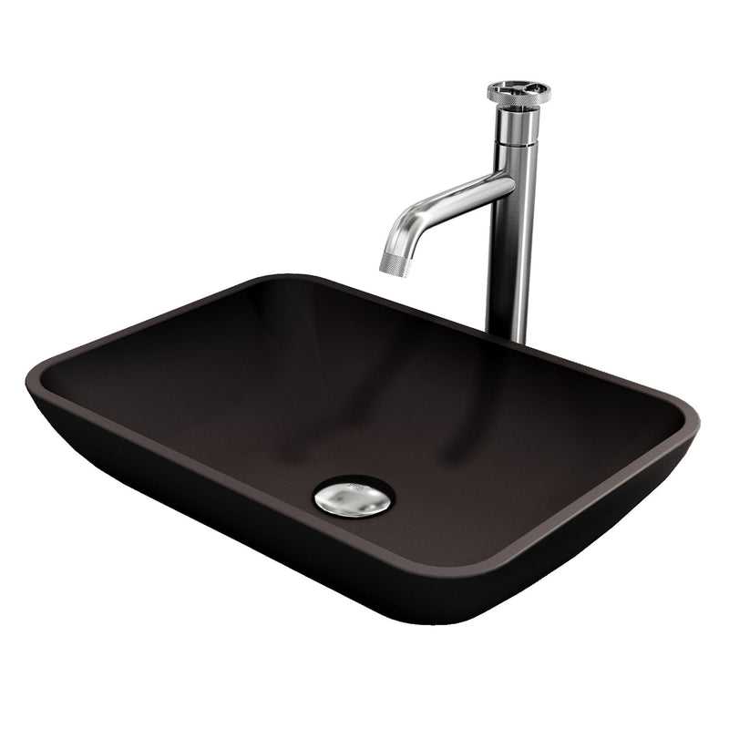 VIGO Sottile MatteShell Matte Black Bathroom Sink/Basin Set with Cass Faucet and Glass Rectangular Vessel M1