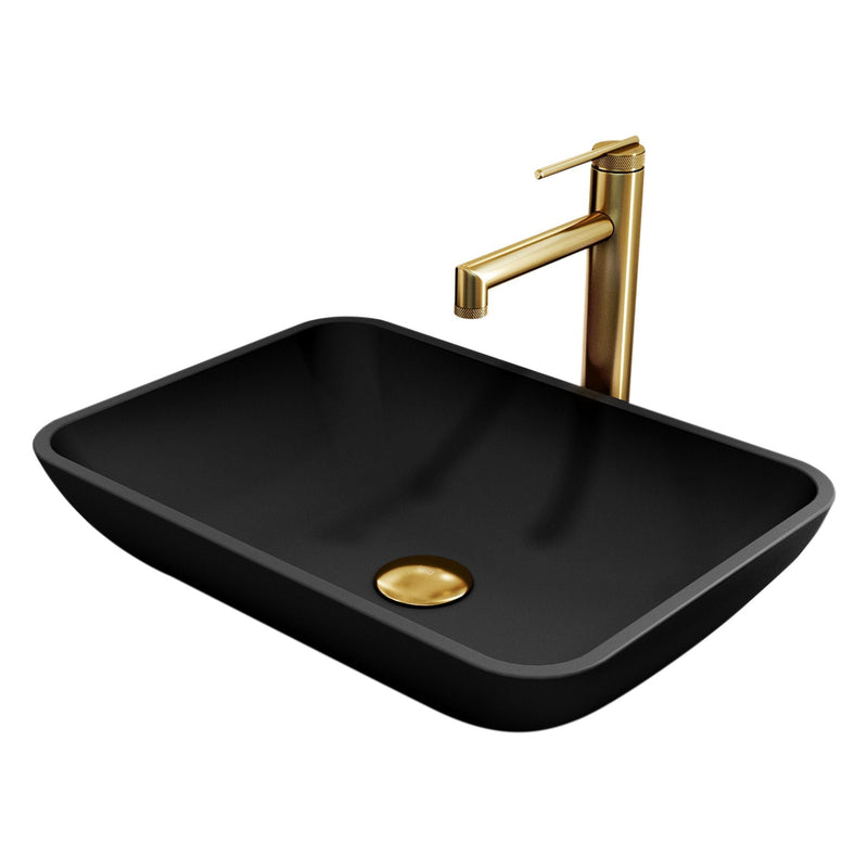 VIGO Sottile MatteShell Matte Black Bathroom Sink/Basin Set with Sterling Faucet and Glass Rectangular Vessel A8
