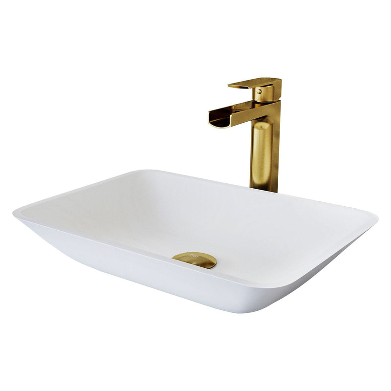 VIGO Sottile MatteShell White Bathroom Sink/Basin Set with Amada Faucet and Glass Rectangular Vessel X0