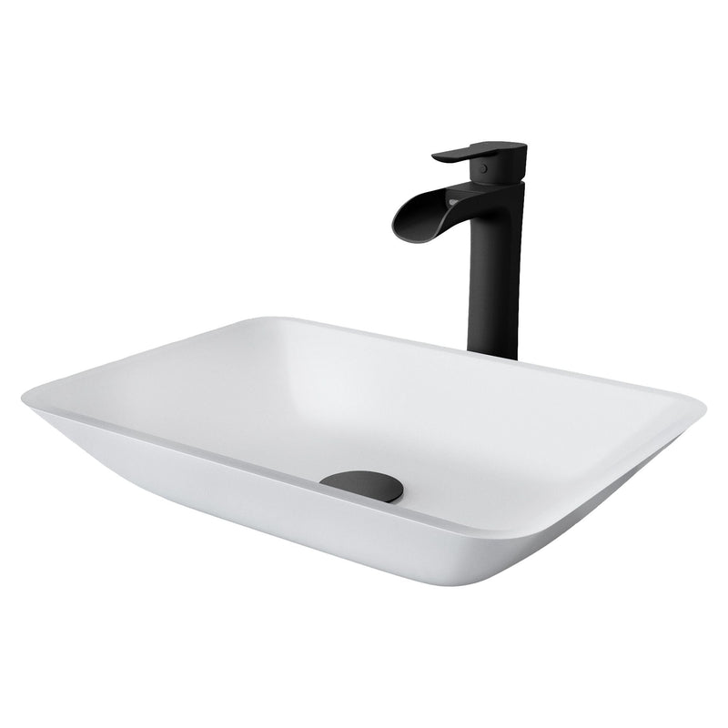 VIGO Sottile MatteShell White Bathroom Sink/Basin Set with Niko Faucet and Glass Rectangular Vessel L4