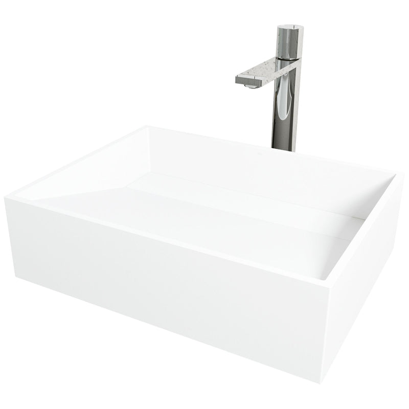 VIGO Starr Glass MatteStone White Bathroom Sink/Basin Set with Gotham Faucet and Rectangular Composite Vessel U2