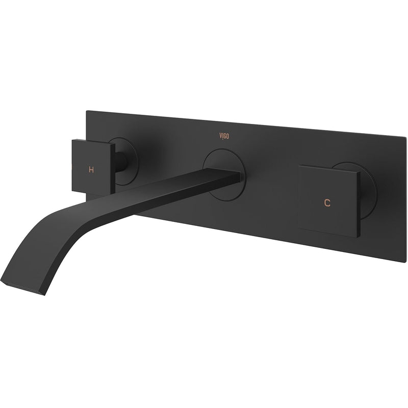 VIGO Titus Wall Mount Dual Handle Bathroom Sink Faucet, Eco-Friendly 1.2 GPM Flow Rate, Matte Black T4
