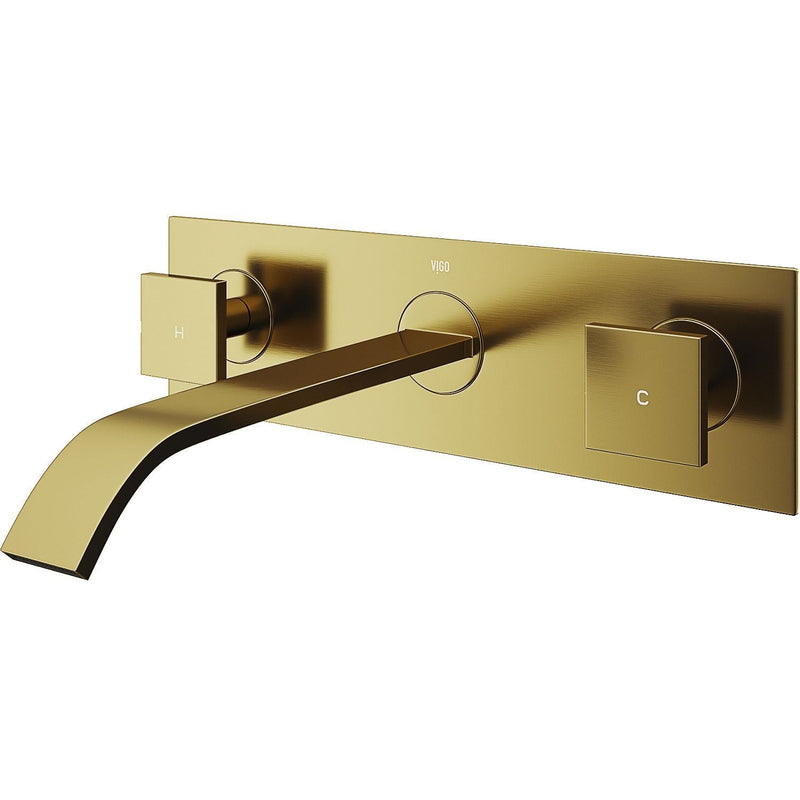 VIGO Titus Wall Mount Dual Handle Bathroom Sink Faucet, Eco-Friendly 1.2 GPM Flow Rate, Matte Brushed Gold A8