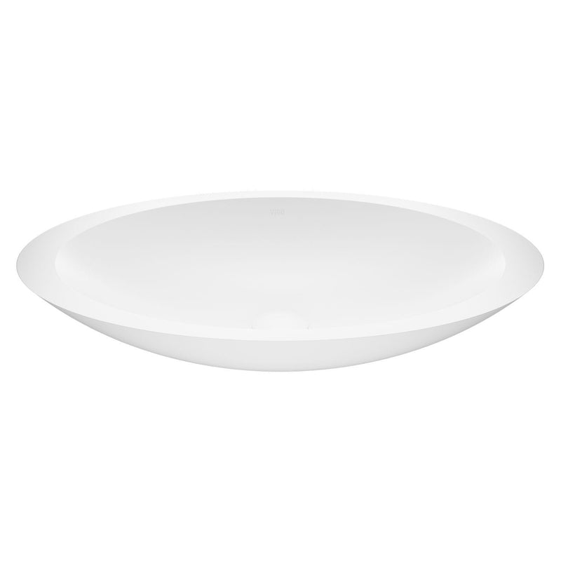 VIGO Wisteria Matte Stone Circular Vessel Bathroom Sink/Basin with Deep Bowl, White S4