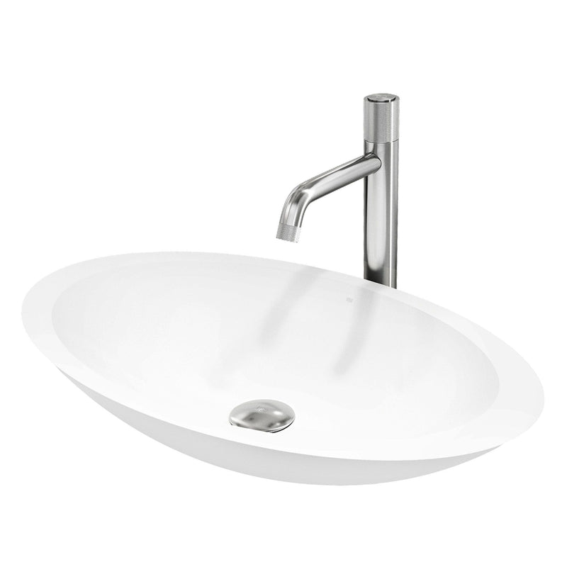 VIGO Wisteria MatteStone White Bathroom Sink/Basin Set with Apollo Faucet and Oval Composite Vessel T6