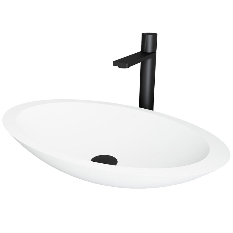 VIGO Wisteria MatteStone White Bathroom Sink/Basin Set with Gotham Faucet and Oval Composite Vessel M4