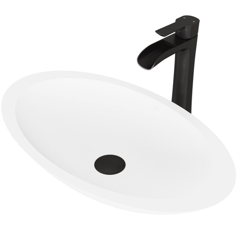 VIGO Wisteria MatteStone White Bathroom Sink/Basin Set with Niko Faucet and Oval Composite Vessel L2