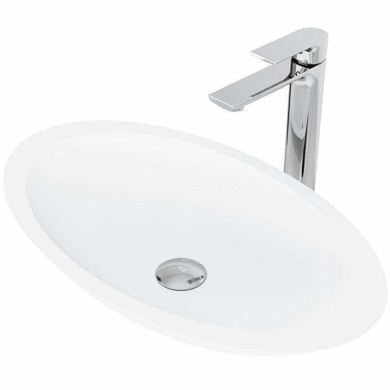 VIGO Wisteria MatteStone White Bathroom Sink/Basin Set with Norfolk Faucet and Oval Composite Vessel U9