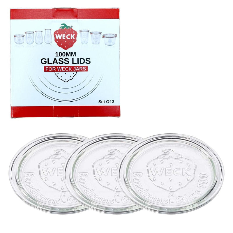 Weck 100mm Glass Lids for Weck Jars, Dishwasher/Microwave-Safe, 3-pk H9