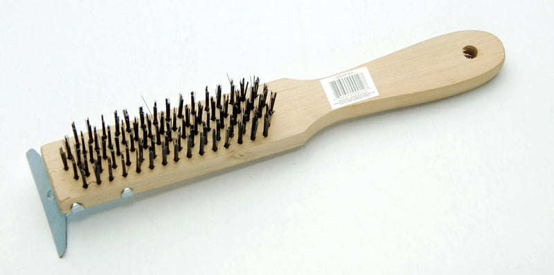 Wooden 5-Row Carbon Steel Wire Brush with Metal Scraper, Cleans/Removes Paint, Rust & Dirt O1