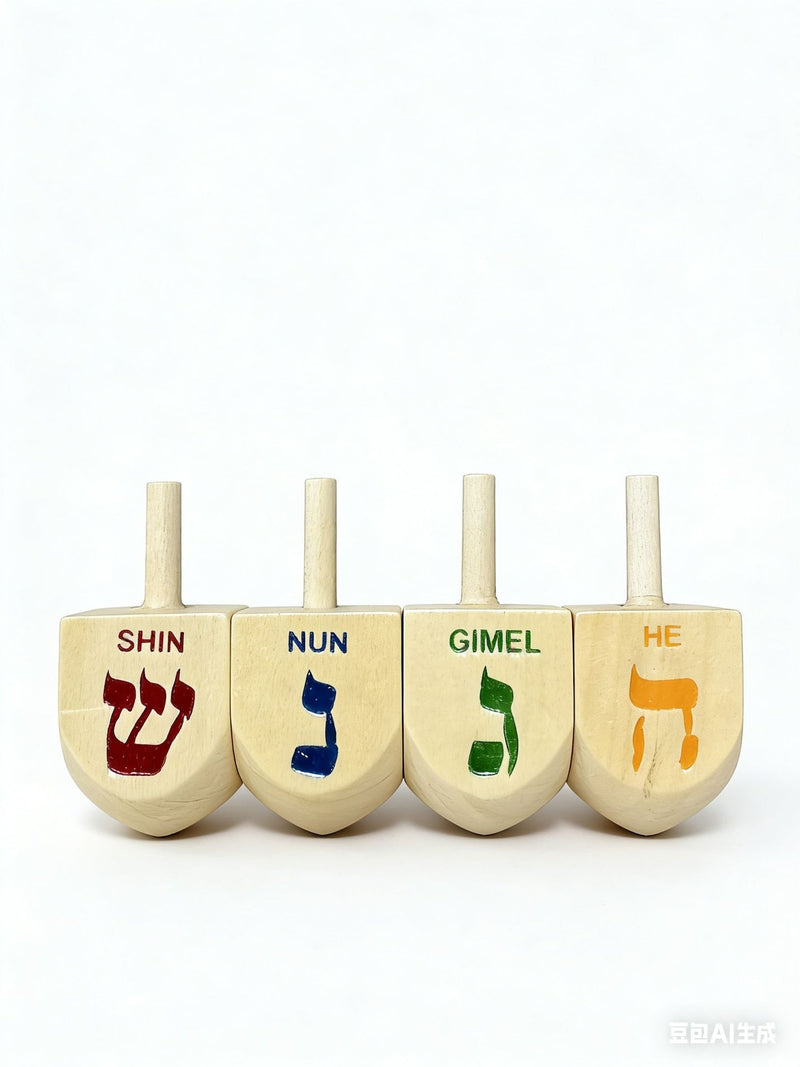 Wooden Dreidel Set, Natural, 4-pk, for Hanukkah V0