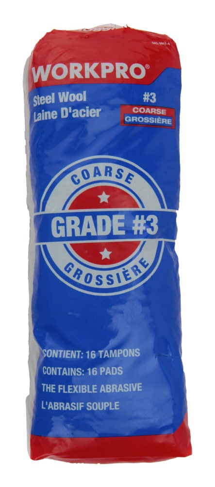 Workpro Steel Wool Pads, Surface Cleaning, Paint Removal & Restoration, Coarse Grade 3, 16-pk U4