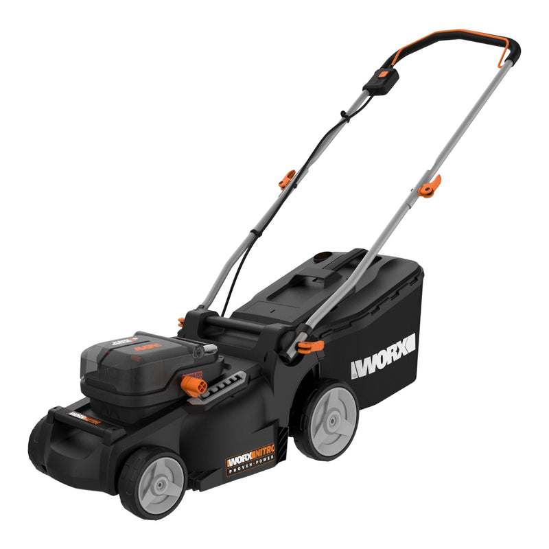 Worx WG737 Nitro 40V PowerShare 2-in-1 Brushless Cordless Push Poly Mower, 16-in with (2) PowerShare Pro 4.0Ah Batteries X2