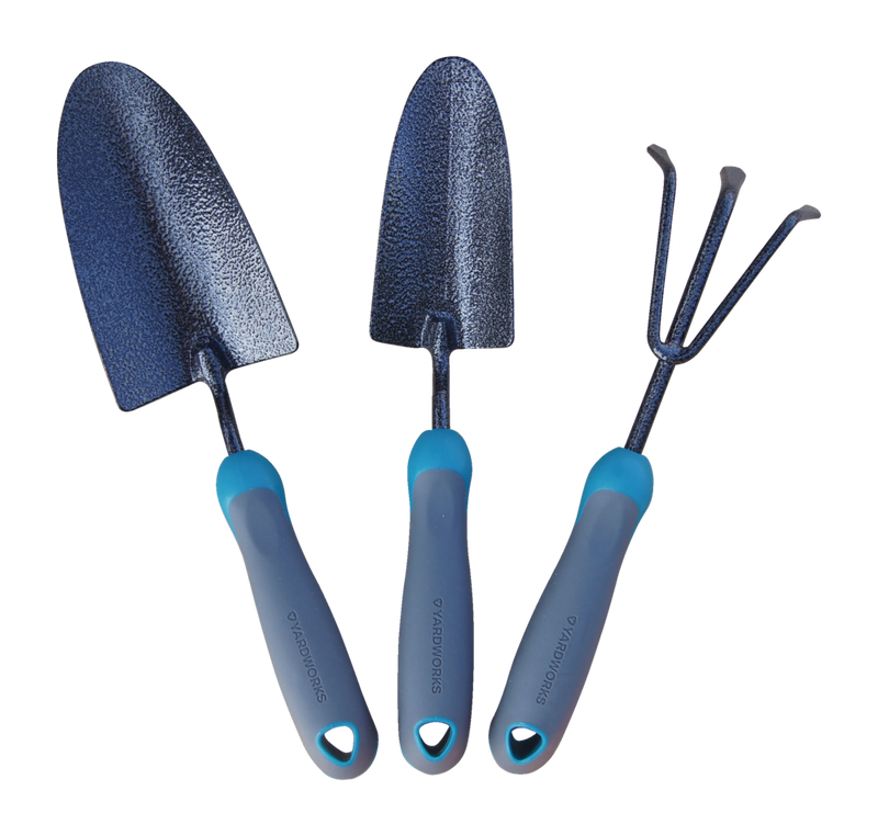 Yardworks Carbon-Steel Garden Tool Set with Rubber Handles, Hammertone Finish, 3-pc V2