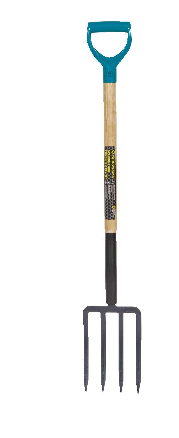 Yardworks Tempered-Steel 4-Tine D-Grip Garden Fork, 30.5-in Wooden Shaft J6