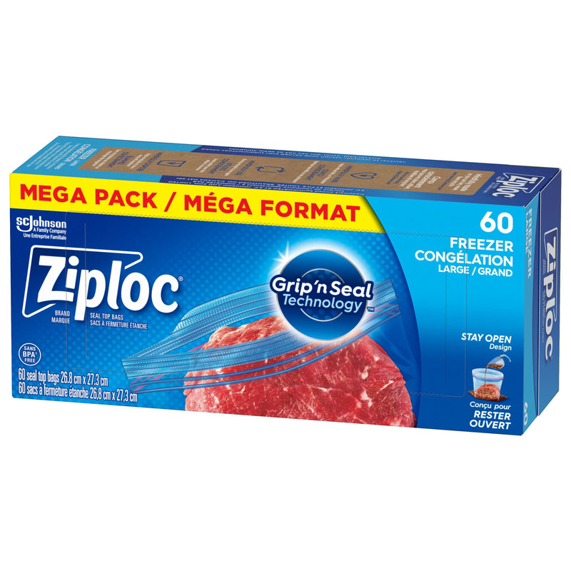 Ziploc Large Plastic Freezer Bags Mega Pack, 760-mL, 60-pk N0