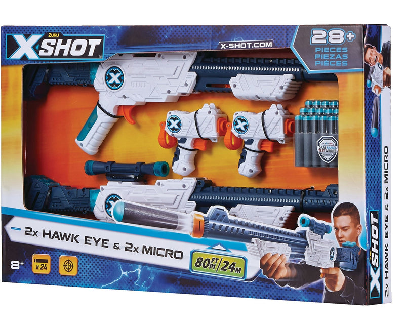 ZURU X-Shot Double Hawk Eye & Micro Foam Dart Blaster Combo Pack with 24 Darts, Ages 8+ R6