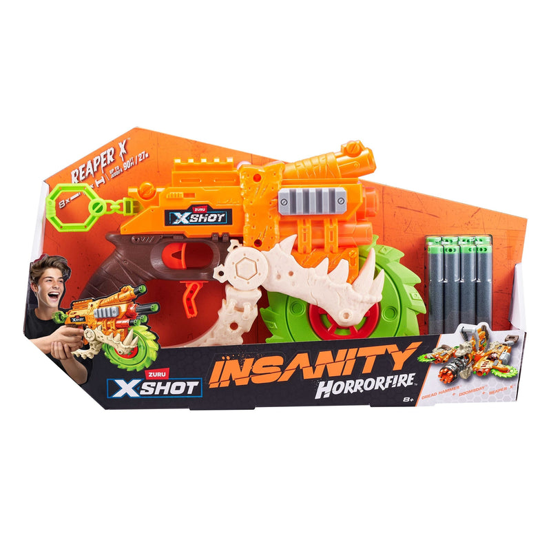 Zuru X-Shot Insanity HorrorFire Reaper X Dart Blaster with Saw Blade, Includes 8-Darts, Ages 8+ N3