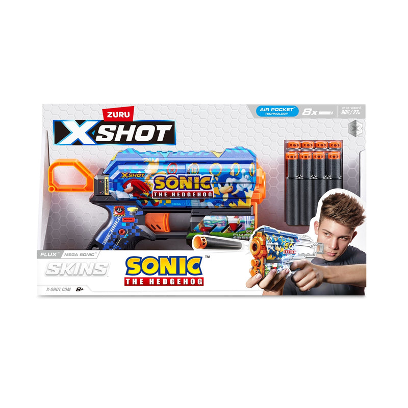 Zuru X-Shot Skins Sonic the Hedgehog Flux Blaster, Includes 8 Darts, Ages 8+ A4